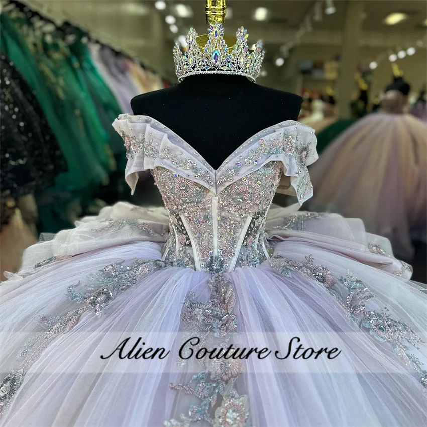 Poinrobe de Quinceanera rose avec appliques de perles, corset en cristal, robe de soirée pour fête d'anniversaire, robe éducative, Sweet 16, 15 ans