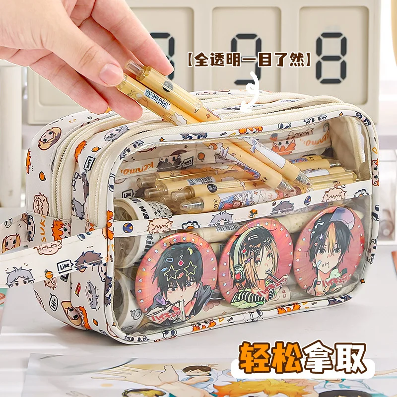Anime Haikyuu Transparente Federtasche Kawaii Schreibwaren-Aufbewahrungstasche Shoyo Kageyama Cartoon-Peripherie-Geschenke