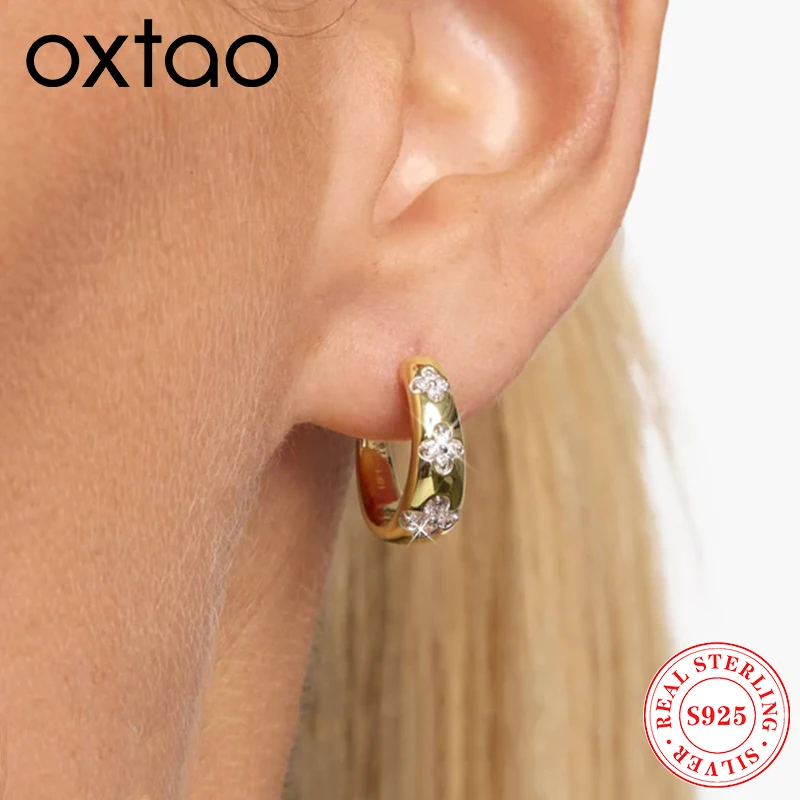 Four-Leaf Certificated Moissanite Clover Chunky Hoop Earring for Women Statement 14K Gold Plated Thick Huggie Earring Jewelry