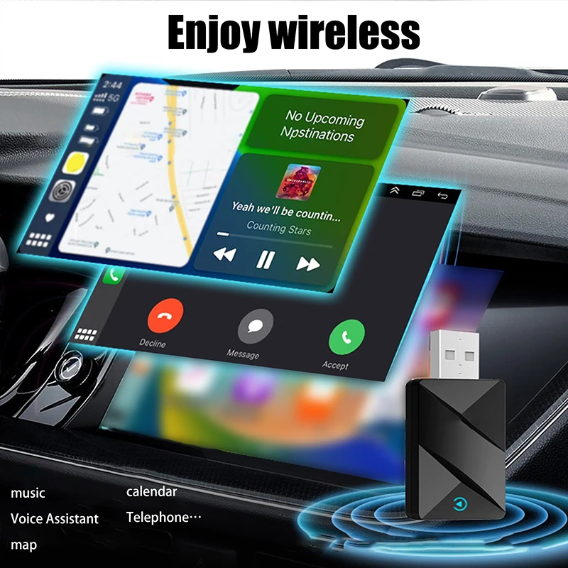 محول صندوق CarPlay AI 2 في 1 للاستخدام السلكي واللاسلكي في 99% من أجهزة الراديو التلقائية OEM.