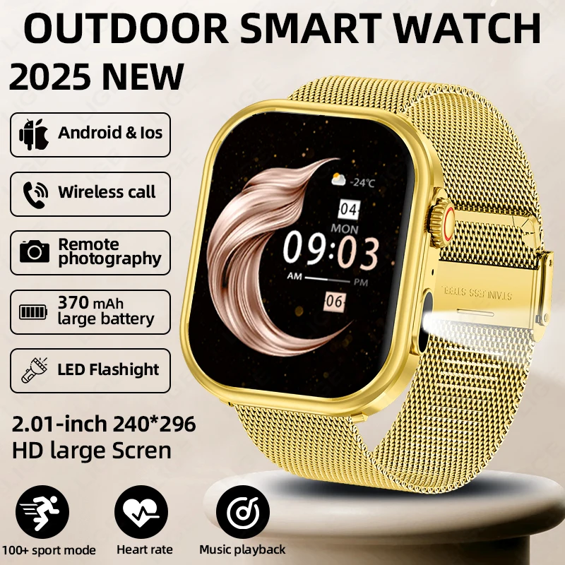 

LIGE New Smart Watch Men 2.01'' HD Screen Flashlight Bluetooth Call Heart Rate Sleep Monitor Sports Waterproof Smartwatch Women
