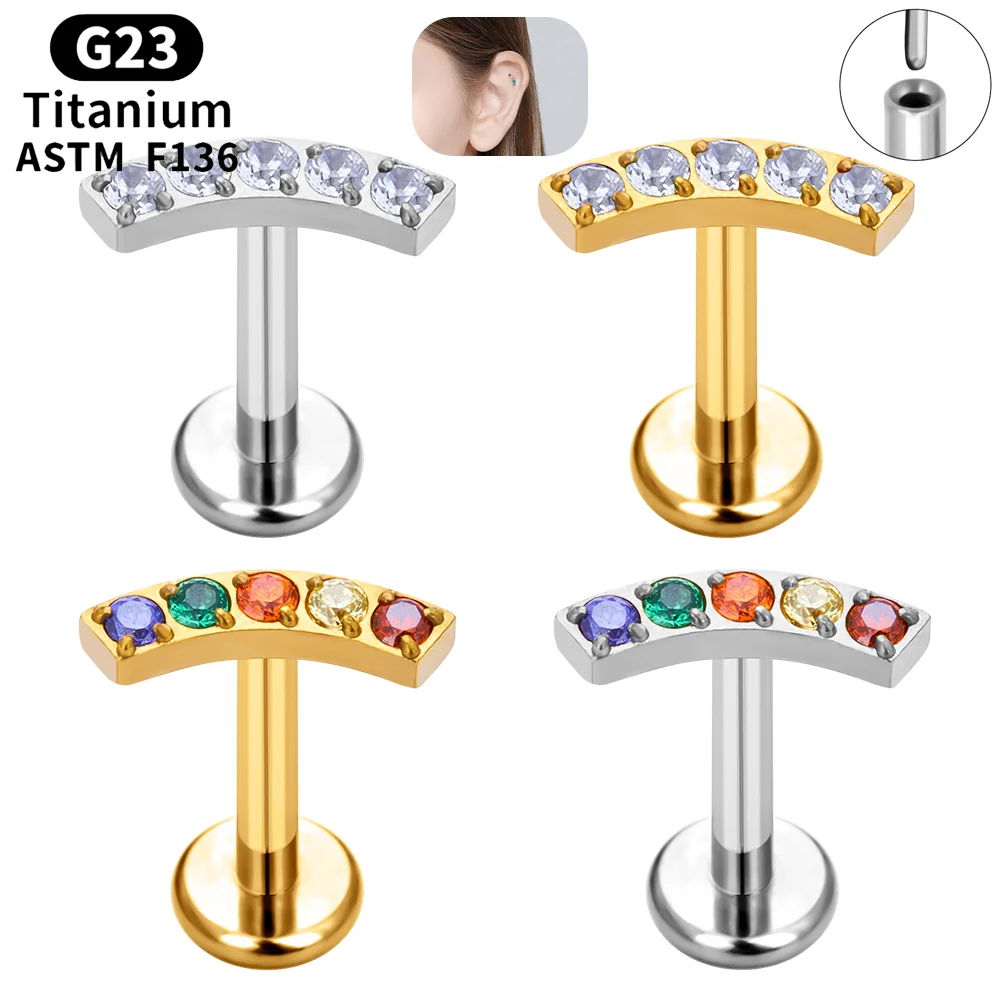 

G23 Titanium Piercing Tragus Lobe Helix Cartilage Stud Push Pin Style Labret Ear Studs Colorful CZ Earring Body Piercing Jewelry