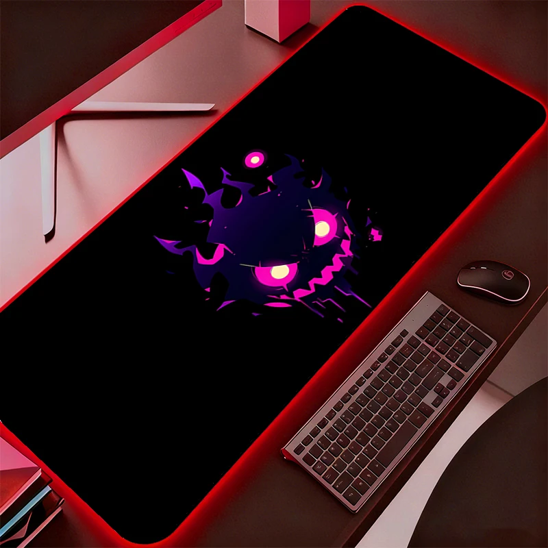 Large Mouse Pad Pokemon Pikachu Gengar LED Office Computer Desk Mat RGB Table Keyboard Carpet Accessories Gaming Mousepad