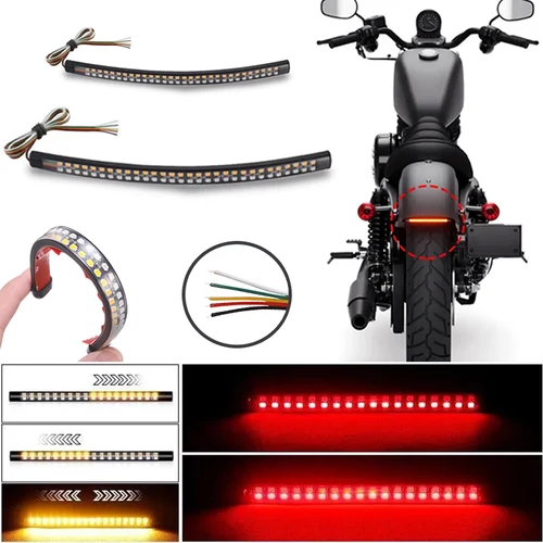 Tira de luces traseras LED para motocicleta, 12V, luces indicadoras individuales de giro fluido amarillo, lámpara estroboscópica roja, luces de freno, banda de luz decorativa