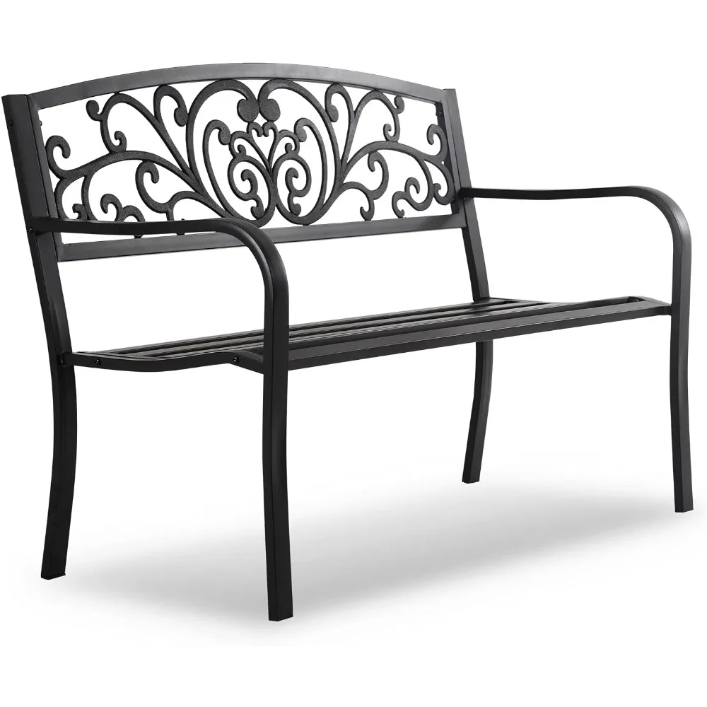 

HCY 50 Inches Garden Bench Outdoor Metal Bench Patio Garden Bench Sturdy Steel Frame Furniture for Yard, Outdoor, Park, Porch, E