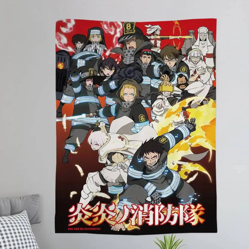Anime Fire Force Printed Large Wall Tapestry Indian Buddha Wall Decoration Witchcraft Bohemian Hippie Wall Art Decor