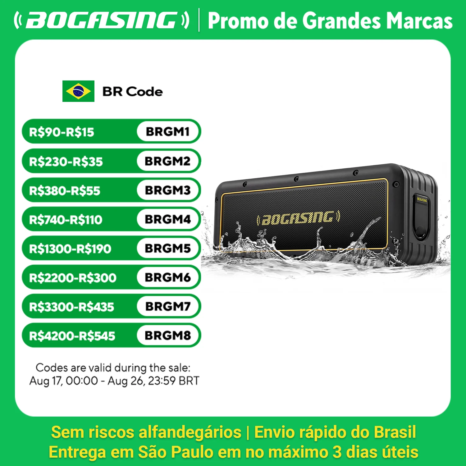 BOGASING G4 Caixa de Som Bluetooth Portátil 50W com Grave Potente, 24H de Música Contínua, à Prova D'água IPX7, Bluetooth 5.3, TWS, AUX para Camping e Praia