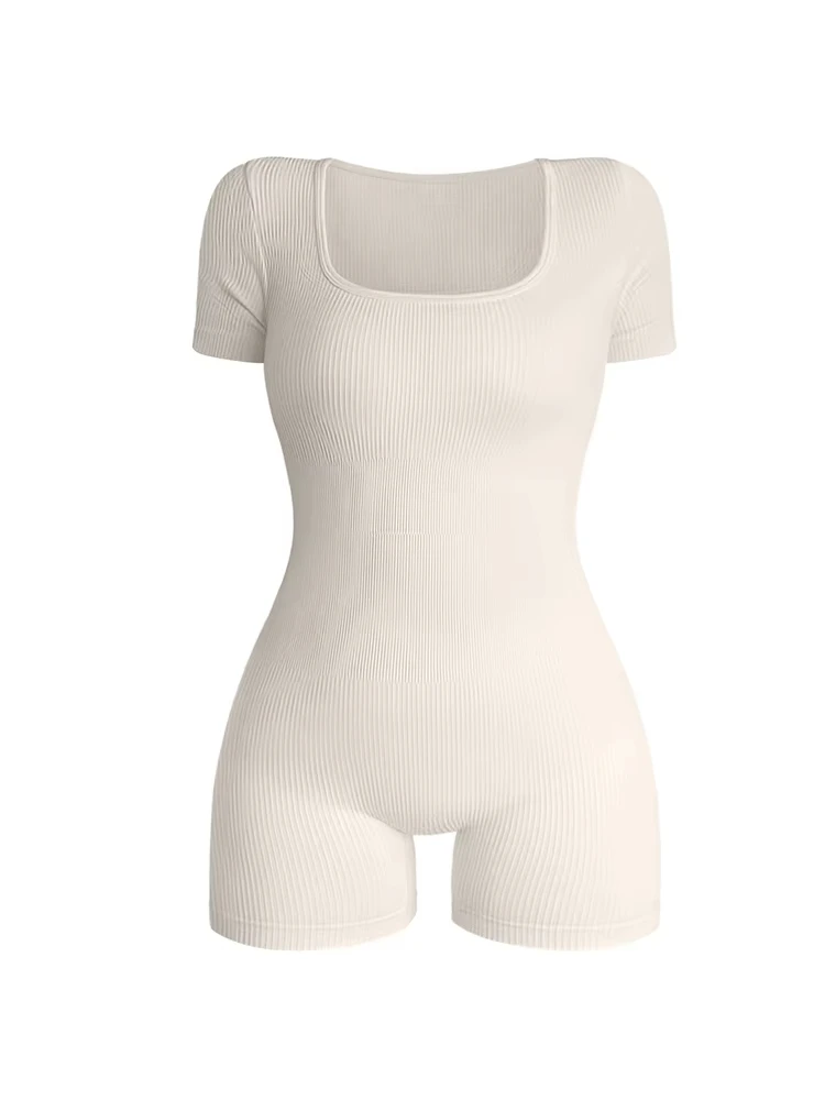 Tuta da donna a maniche corte con collo quadrato Tuta sexy aderente a vita alta Tuta intera da donna sexy alla moda