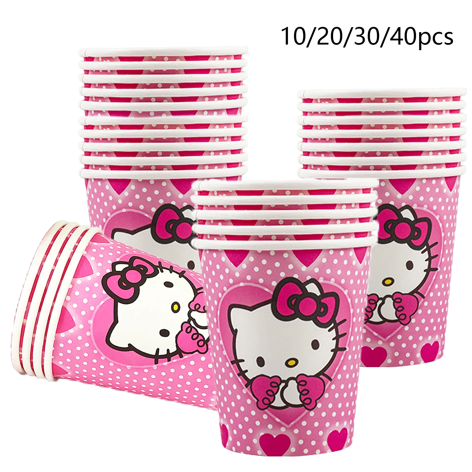 10/20/30/40 piezas de Decoración de Fiesta de Cumpleaños de Hello Kitty, Juego de Vajilla con Temática de Hello Kitty, Vasos y Suministros para Niños para Fiesta de Cumpleaños