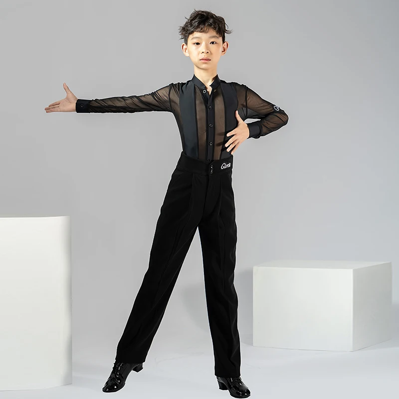 Mesh Latin Dance Shirt Boys Ballroom Practice Wear Tango Clothing Stage Costume Modern Dancing Outfit Salsa Dancewear DL9691