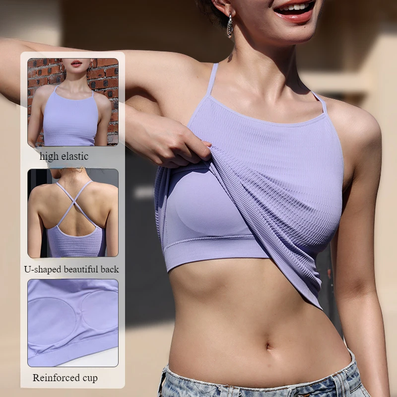 

Women Cross Back Yoga Top Breathable Shockproof Sports Vest Fitness Sport Bra with Padded Gym Crop Top Running Active Sportswear