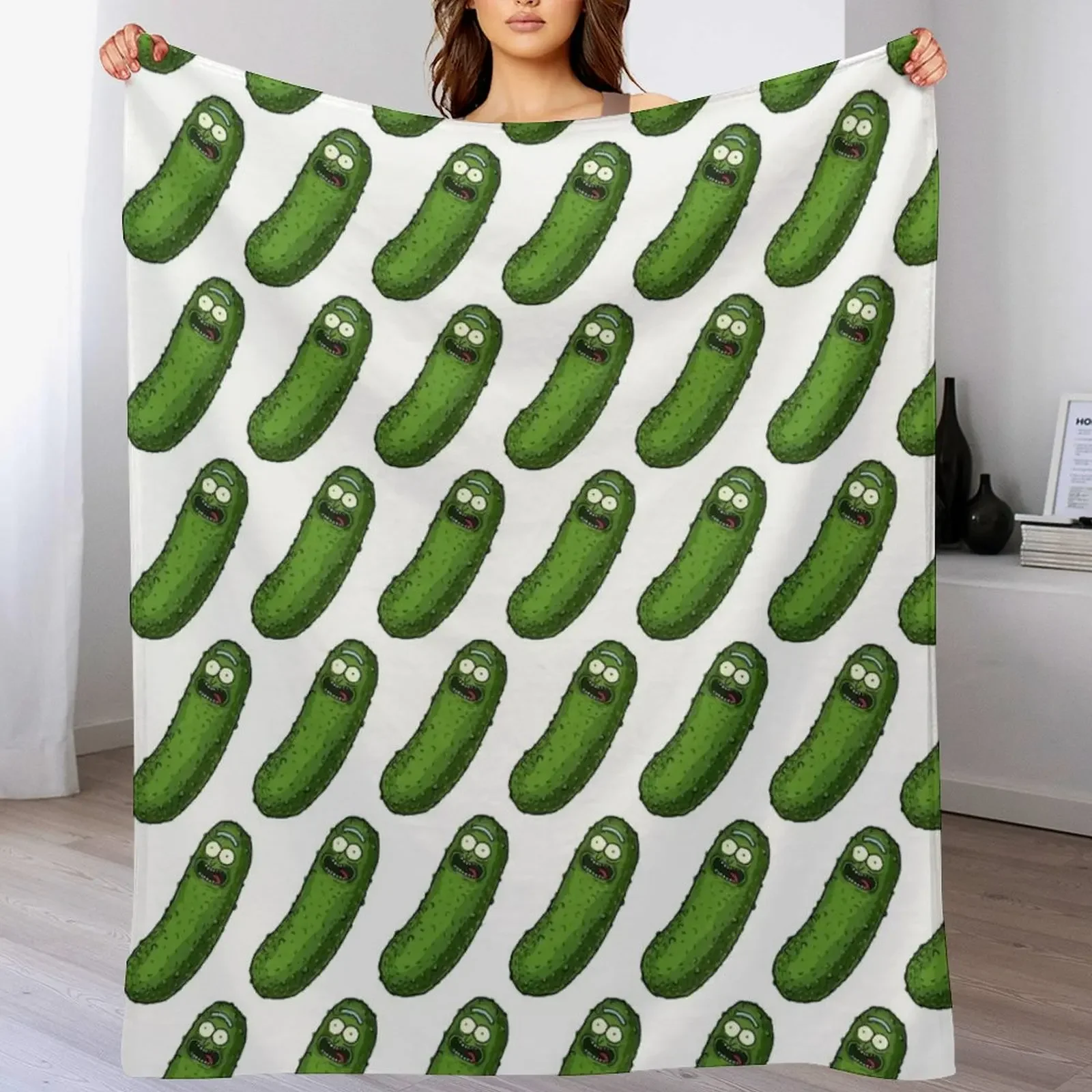 Pickle Rick Throw Blanket Decoratives Cute Blankets