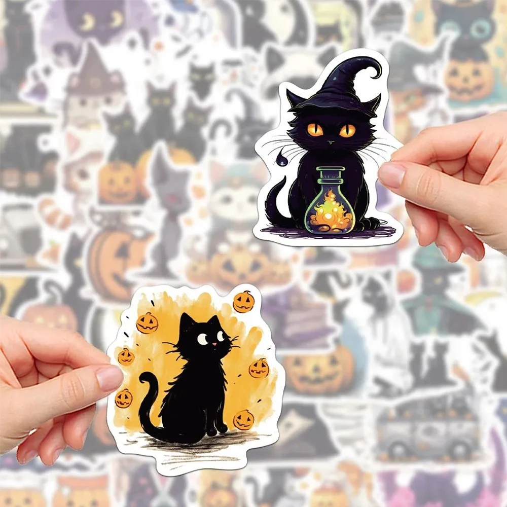 

10/30/50pcs Kawaii Cute Halloween Cat Stickers Funny Cartoon Black Cats Decal DIY Laptop Phone Suitcase Car Sticker for Kids Toy