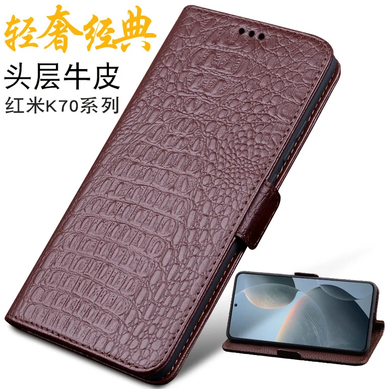 

Wobiloo Genuine Leather Magnet Clasp Phone Cover Case Xiaomi Redmi K70 Pro Kickstand Holster Cases Protective Full Funda