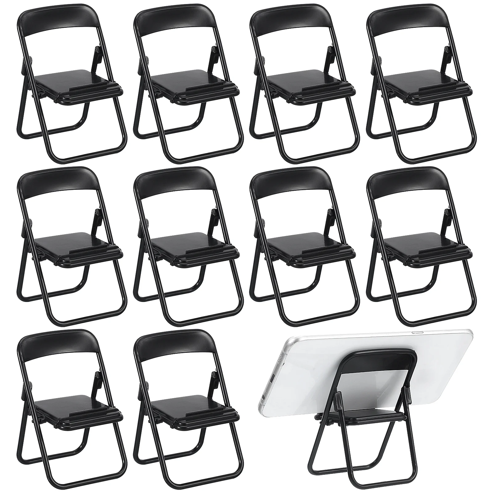 12 Pcs Folding Chair Tiny Figurine Table Stand Mini Landscape Ornament Mobile Holder Furniture Model Dollhouses