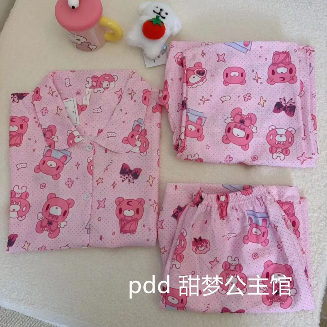 3Pcs Women Kawaii Gloomy Bear Print Pajamas Set Doll Lapel Long Sleeve Trousers Sleepwear Cute Cartoon Loungewear Home Clothes view 6