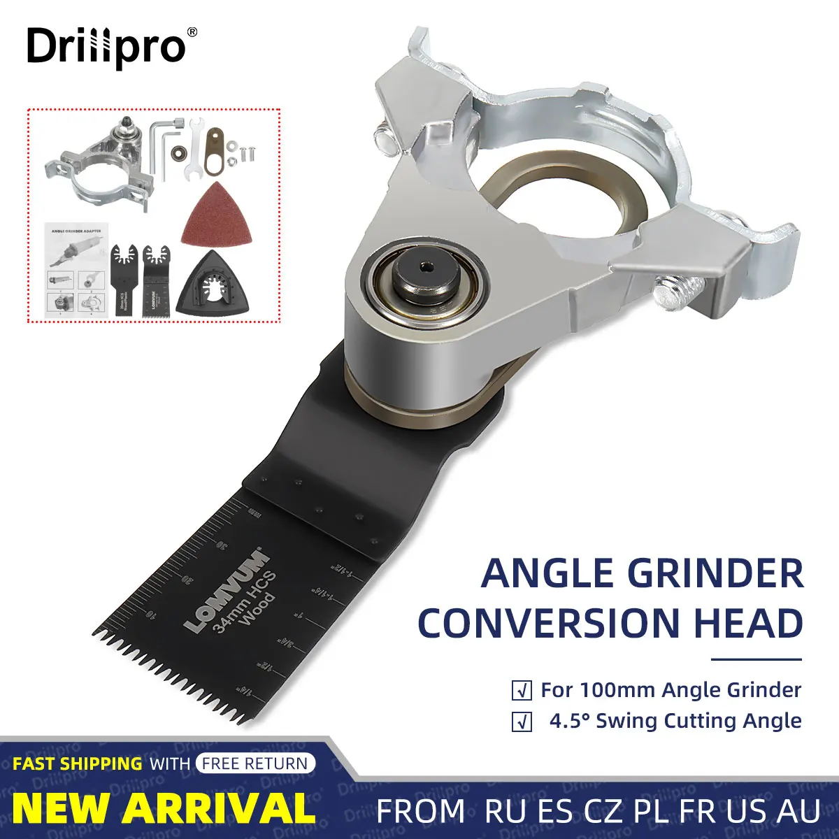 Angle Grinder Kit Ferramenta de Oscilação Adaptador de Cabeça Grupo Corte de Madeira Abra o Buraco Lixar Polimento Moedor Conversor Drillpro-m10