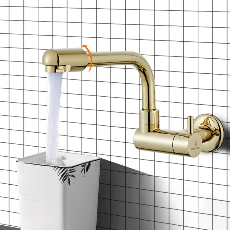 Gold Extended Single Cold Faucet In-wall Mop Mop Mop Pool Faucet Wall Water Outlet Can Be Rotated All Copper