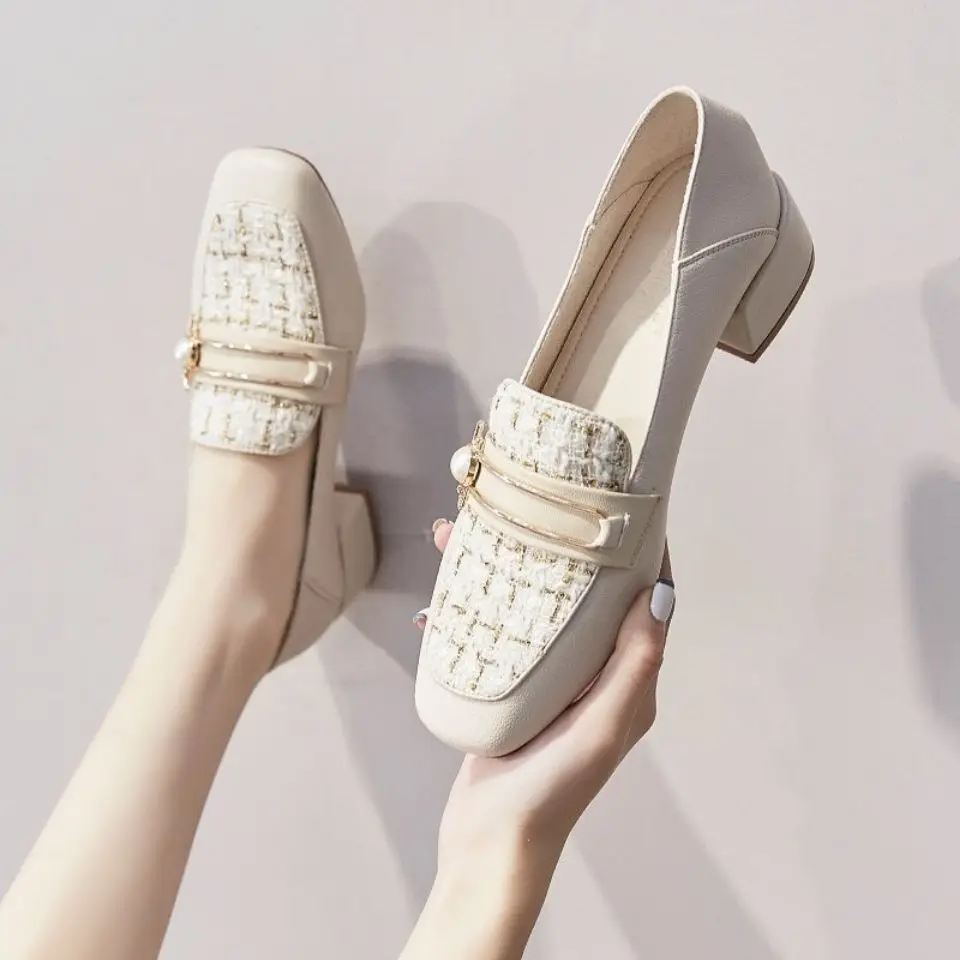 Spring and Autumn Loafers Shoes for Women Square Toe With Medium Heels Woman Pumps Chic Vacation Quick Delivery 39 Elegant Shoe
