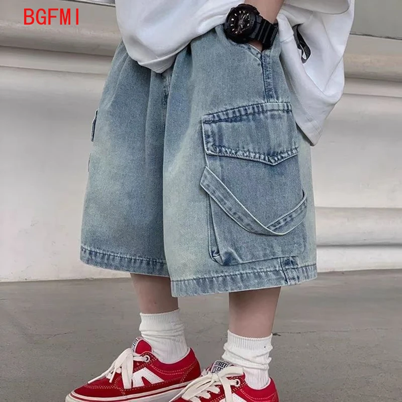 2-10Y Boys Denim Shorts Summer Thin New Kids Solid Color Fashion Knee Length Pants Children Casual Jeans Shorts Denim Overalls