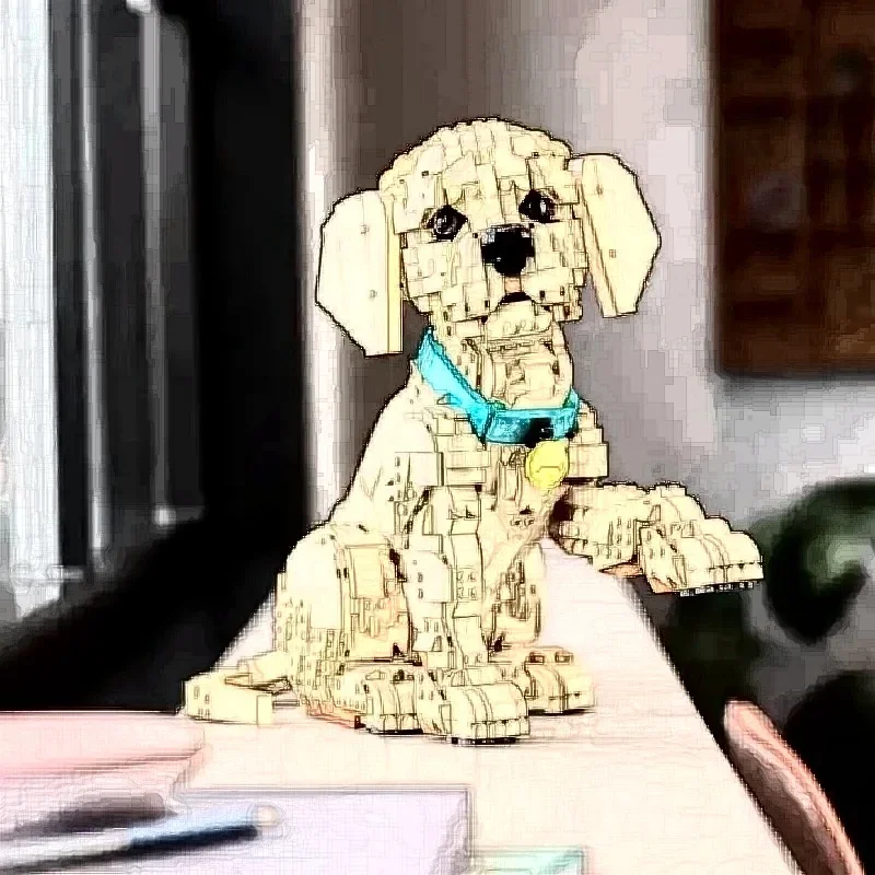 In Stock 2102pcs Golden Retriever Puppy Pet Model Bricks Cute Dog Building Blocks Display Holiday Gift Toy For Dog Lovers
