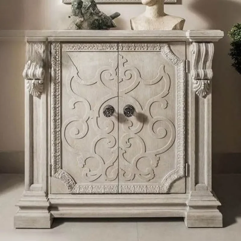 

wood dining side cabinet art building revival living room furniture carved wine cabinet French retro metal door cabinet