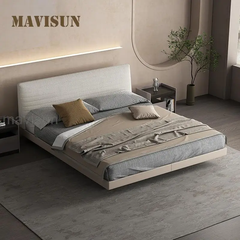 

Modern Minimalist Bed Of 2 People Cotton And Linen Fabric Solid Wood Bedroom Furniture Set Small Apartment Simplicity Double Bed