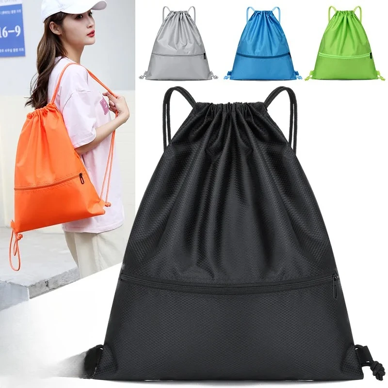 

Drawstring Basketball Bag Large Capacity Women Men Wear Resistant Anti-splash Outdoor Drawstring Lock Riding Solid Zipper Pocket