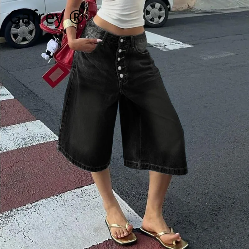 Women Multi Button Light Color Denim Shorts Loose All Match Mid Length Jeans Casual Fashion Daily Female Streetwear Bottoms
