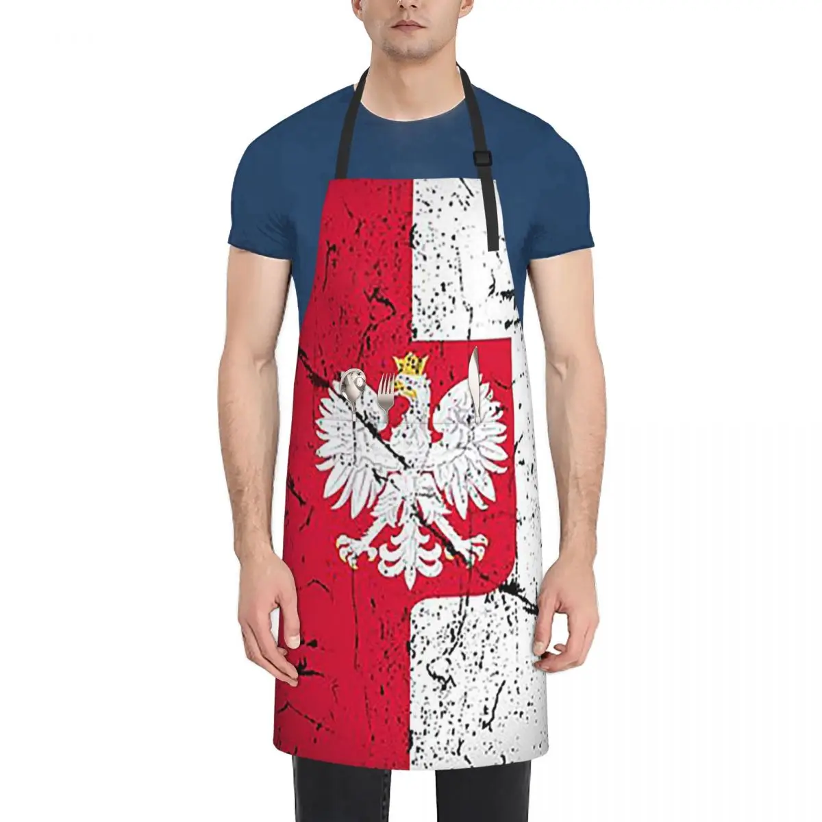 Flag Of Poland With Polish Eagle Distressed Aprons Chef Cooking Cuisine Tablier Bib Kitchen Cleaning Pinafore for Women Men