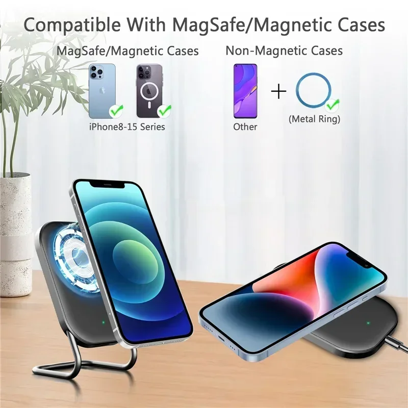Magnetic Wireless Charger Stand Fast Charging Pad for iPhone 15 14 13 12 Pro Airpods Macsafe Phone Chargers Holder Dock Station