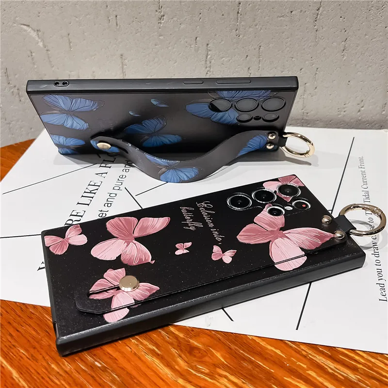 for Xiaomi Mi 13 12 11 Lite 10 9 11T 12T Poco X5 Pro X3 M3 M5 F3 Case Luxury Emboss Butterfly Flower Wristband Phone Holder Case