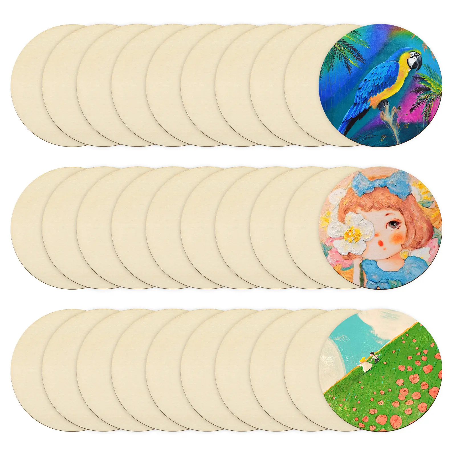 100Pcs Wood Piece Round DIY Wooden Discs Premium Thick Smooth Surface Ideal for Painting Drawing Mathematics Teaching Supplies