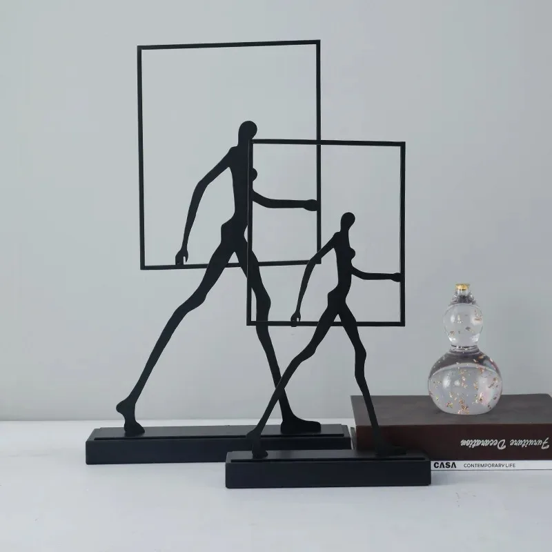 Metal Handicraft Abstract Wrought Iron Figures Square Frame Walking People Portrait Cropping Home Decoration Accessories