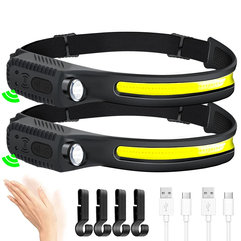 Super Bright COB LED Induction Headlamp Built in Battery USB Rechargeable 5 Lighting Modes Outdoor Fishing Camping Headlight