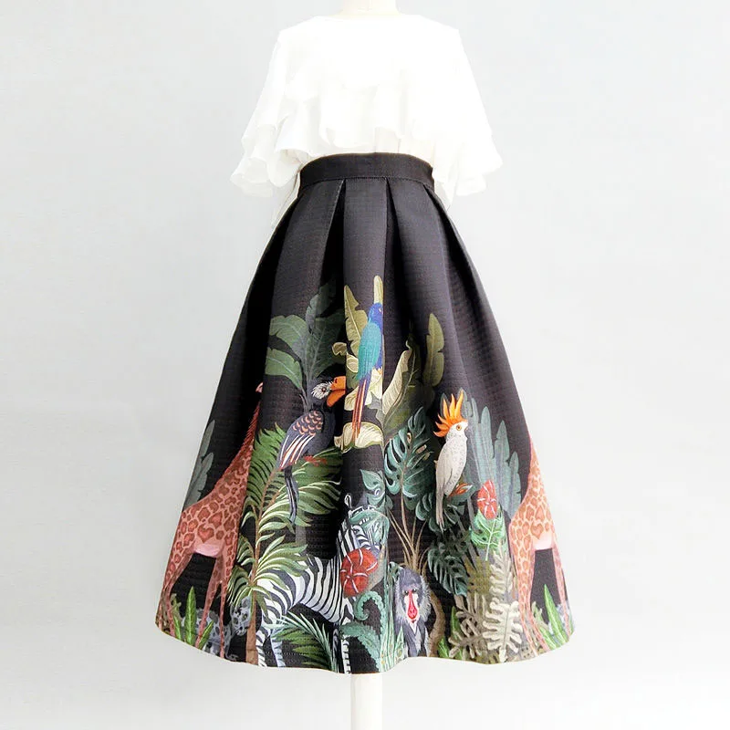 Vintage High Waist Women Tutu Skirt Korean Women's Clothes High-End Printing All-match Streetwear Irregular Skirts A-line Skirt