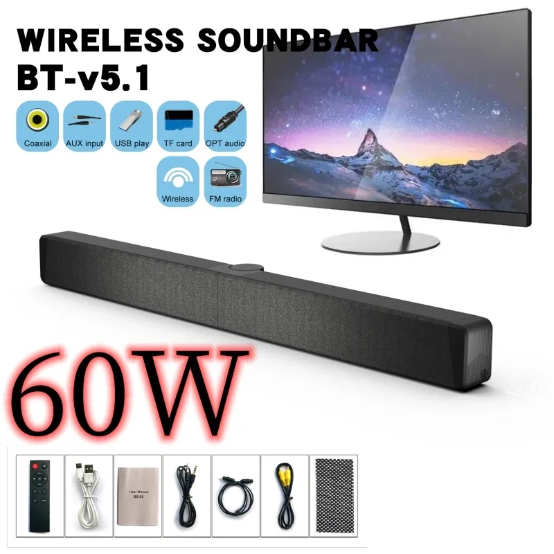 

BS53 TV Sound Bar BT 5.1 Wireless Speakers with FM Collapsible Soundbar Home Theater Surround Sound System TFCard/RCA Connection