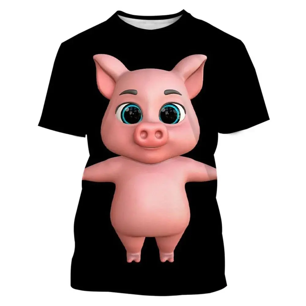 Men\'s Summer O-Collar Short Sleeve 3d Printed Pet Pig Fun Fashion T-Shirt Street Personality Trend Plus Size Casual Loose Top