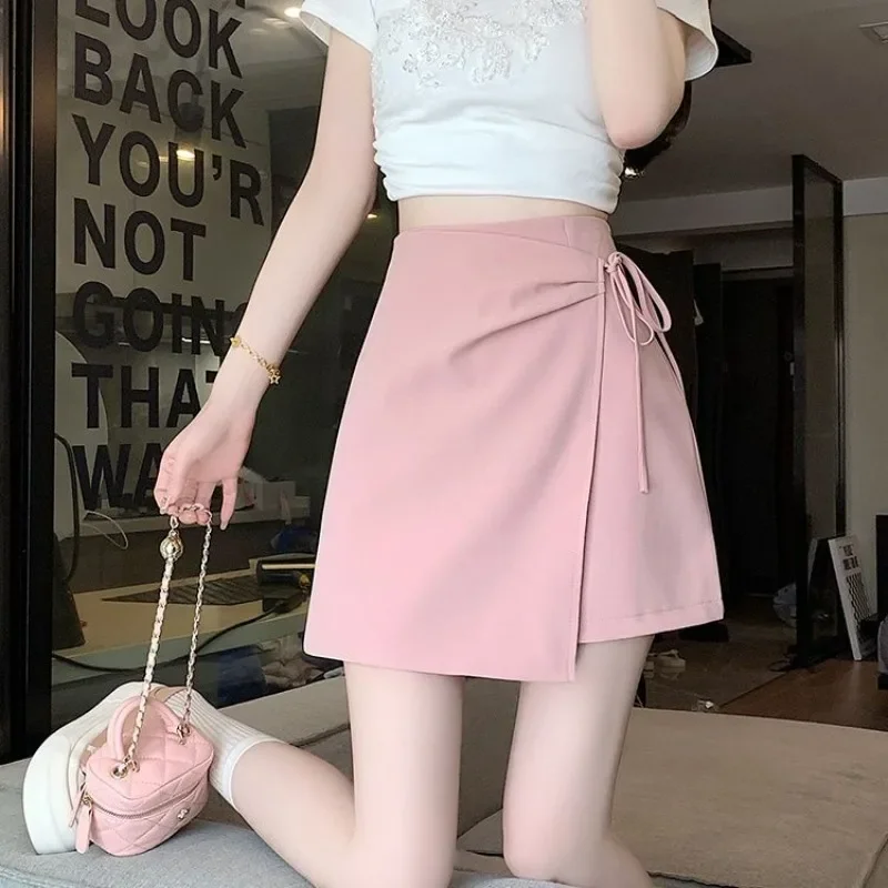 White Short Tight Women's Skirt with Strings Wrap High Waist Mini Clothing Trend 2025 Casual A Line New in Stylish Female Skirts