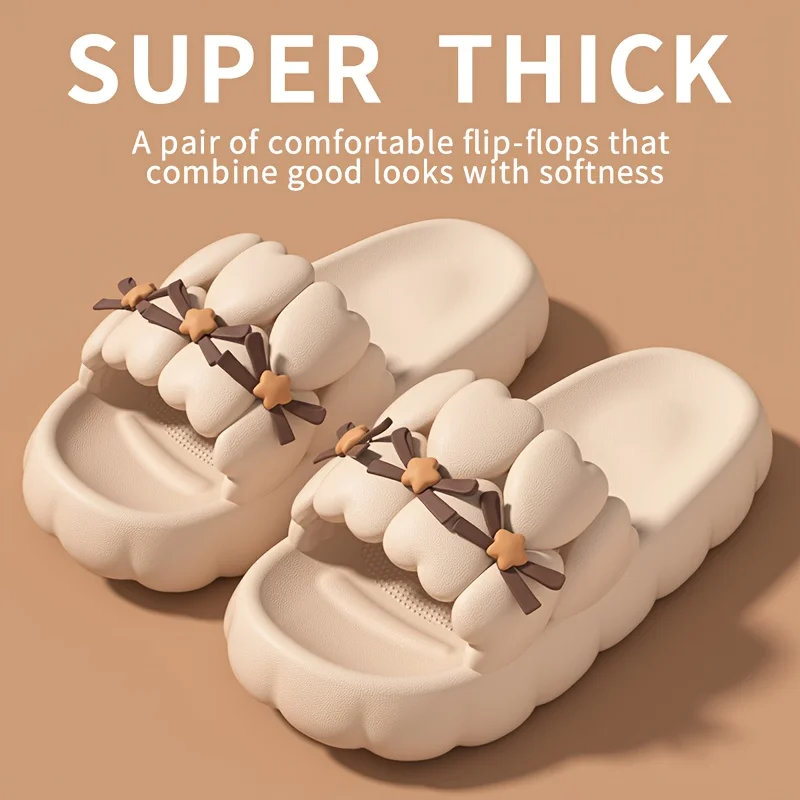 

Women Bowknot Platform Slippers Summer Thick Sole Cloud Slides Non Slip Bathroom Sandals Cute Indoor Home outdoor beach Shoes