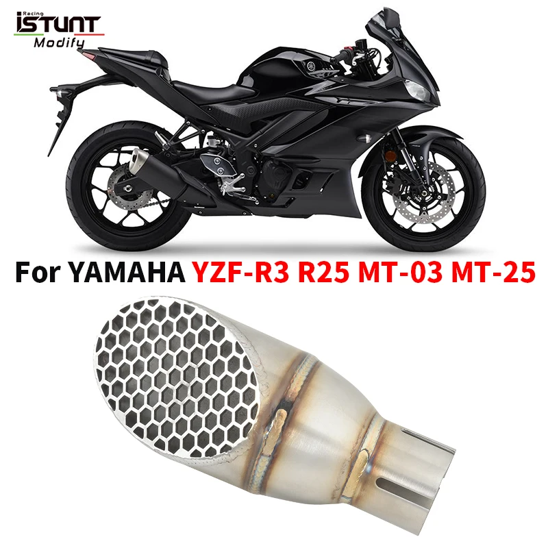 Slip On For YAMAHA R25 R3 MT 25 MT 03 2014 - 2025 Motorcycle Exhaust Middle Link Pipe System Escape Moto Muffler Mini Muffler