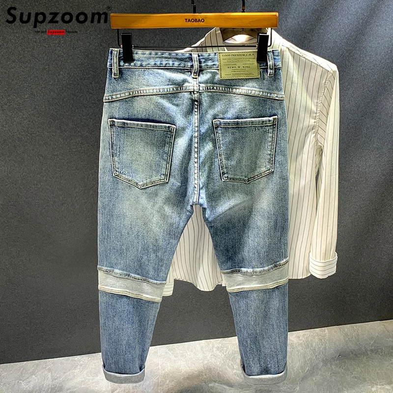 Supzoom New Arrival Hot Sale Top Fashion Autumn Zipper Fly Stonewashed Casual Patchwork Cargo Denim Pockets Cotton Jeans Men