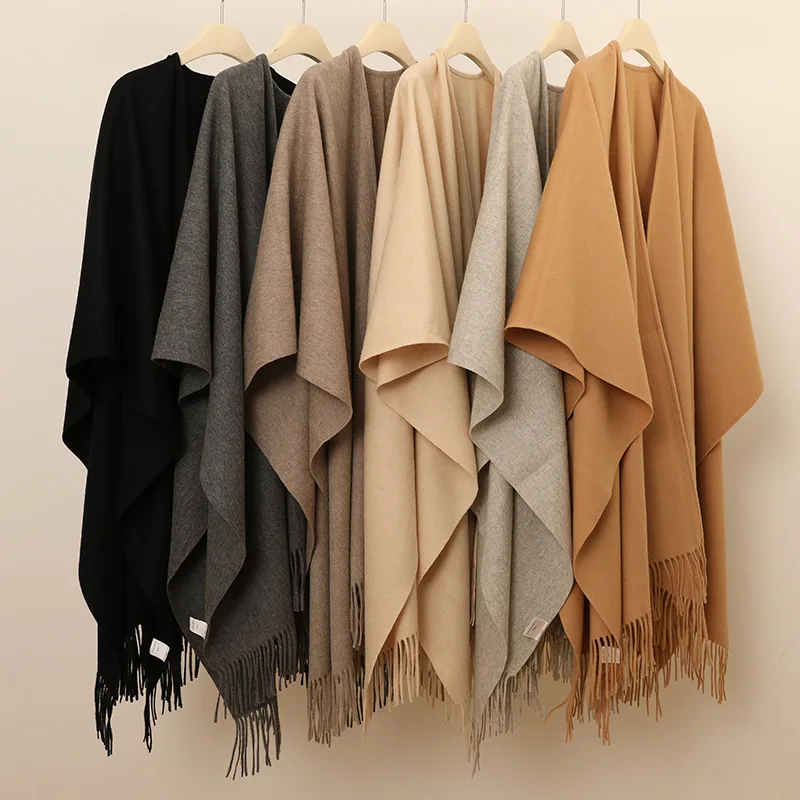 Luxury Pure Wool Shawl Wrap Scarf 2026 Fall Winter Women Chic Long Pashmina Tassel Thick Warm 100% Lamb's Wool Poncho Blanket