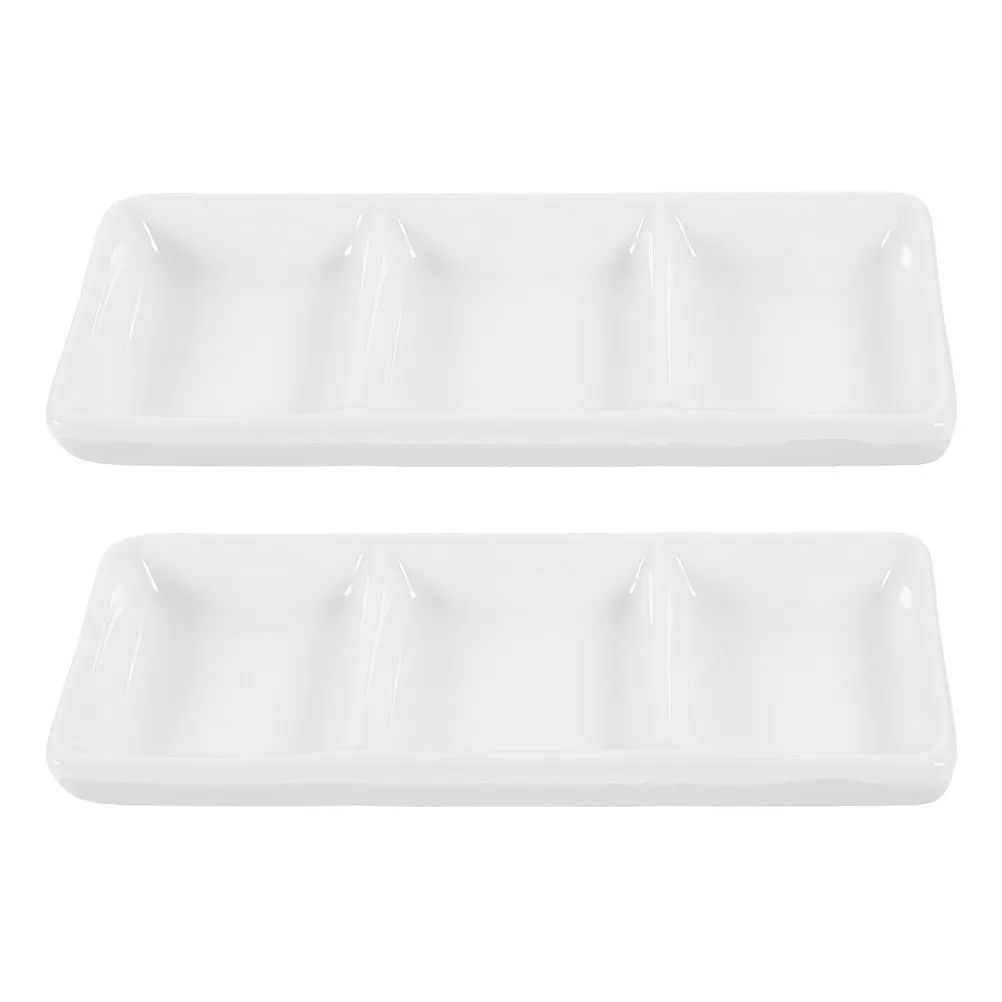 

Набор из 2 прямоугольных керамических тарелок для закусок, 6 дюймов, с 3 отделениями для соусов, специй и снеков, стильные и многоразовые