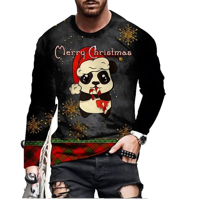 2023 New Christmas Man\'s Round neck long sleeves T-shirt 3D print fallow fashion top Sweatshirt tee Men\'s clothing