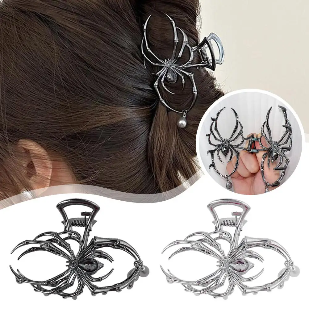 Épingle à cheveux en forme d'araignée pour femme, pince à requin Updo en métal, grosse griffe d'araignée argentée, bande de sauna d'Halloween, accessoires à la mode, cool, X5v1.1