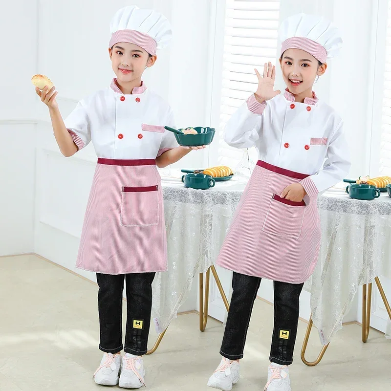 Girls Chef Uniform Child Kitchen Hat Cap Work Jackets Cook uniform Restaurant Halloween Performance Stage Party Cosplay Costume