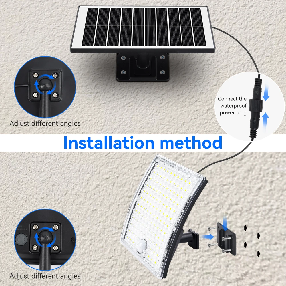 2 Stück 234LED Solar-Wandleuchte IP65 Wasserdicht Bewegungssensor Flutlicht Außen Split Sicherheitsbeleuchtung Lampe für Terrasse, Hof, Garage – Detail 31