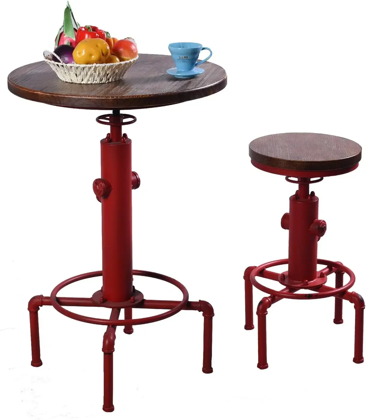 Industrial Bar Table 31.5-41.3" Adjustable Pub Table Kitchen Dining Coffee Bistro Table (Red)