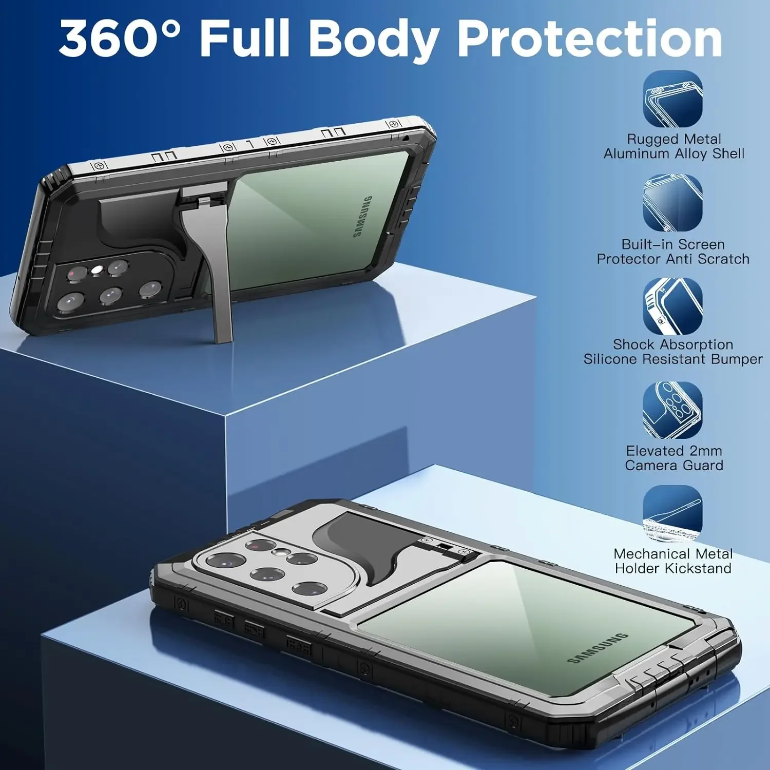 IP68 Waterproof Underwater Diving Metal Case For Samsung S23 S22 Ultra Plus Heavy Duty Shockproof Cover Screen Protector Stand